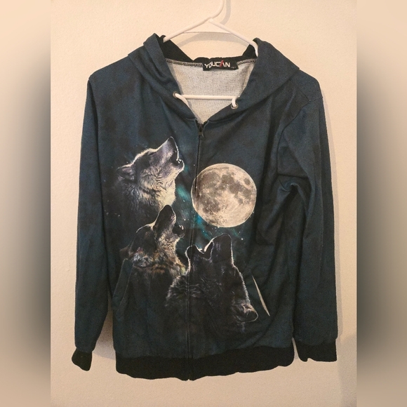 Youcan Three Wolf Moon Hooded Sweatshirt Mens Size Medium - Picture 1 of 6